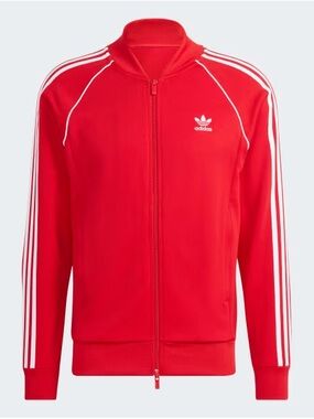 adidas Red Track Jacket with White Stripes and Trefoil